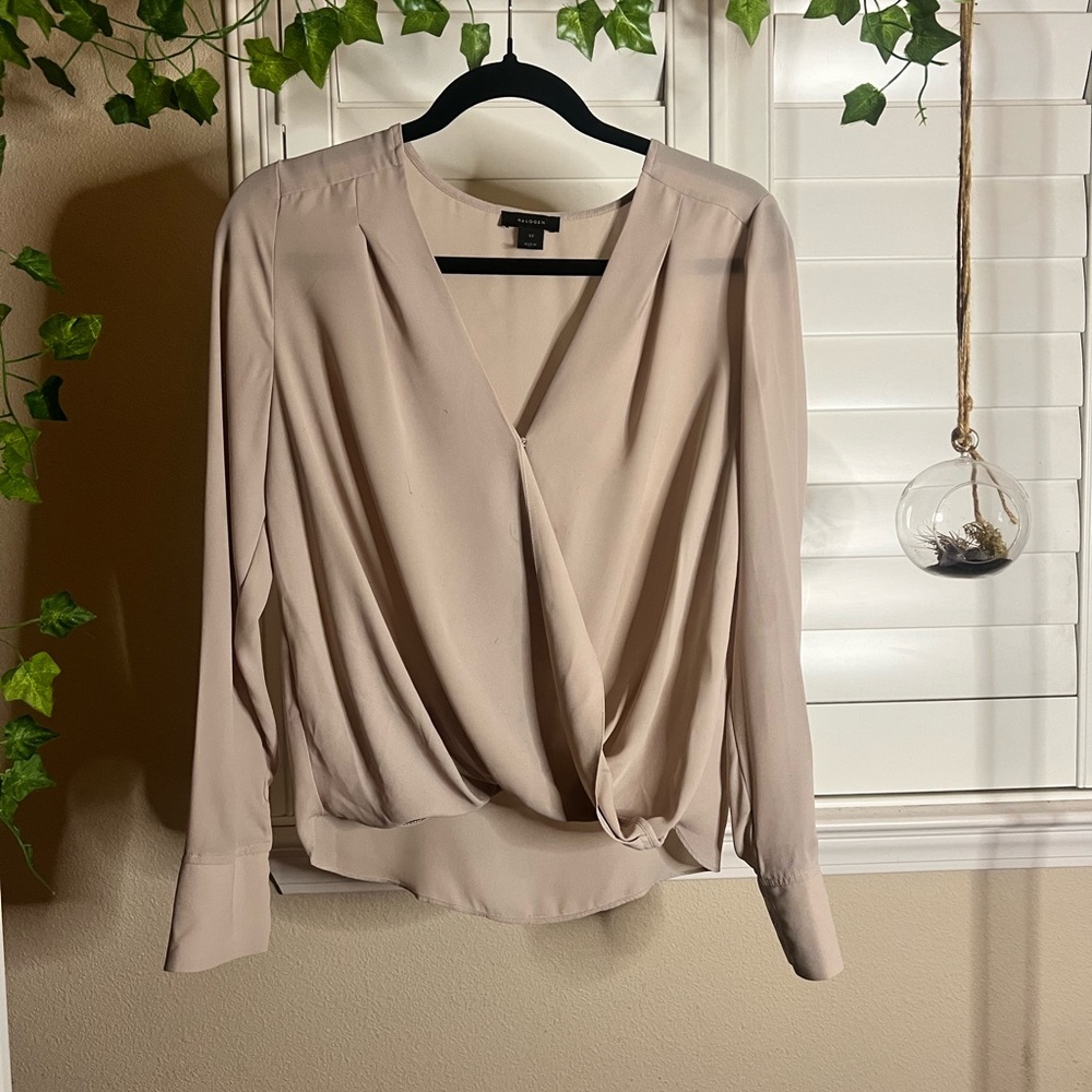 Nordstrom Halogen Sheer Baby Pink Beiege Faux Wrap Blouse XS